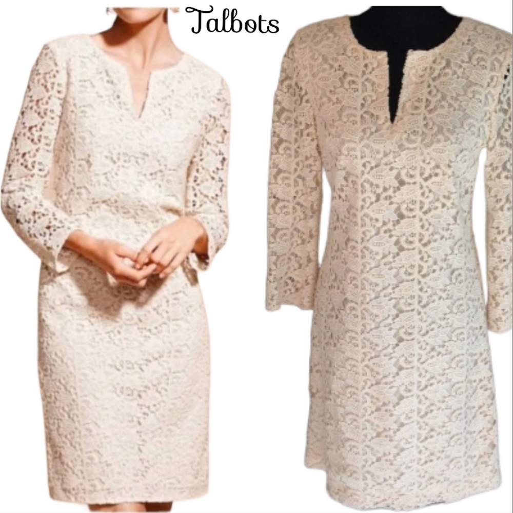 Nwot Talbots Vintage Inspired Creme Filagree Longsleeve Lace Dress